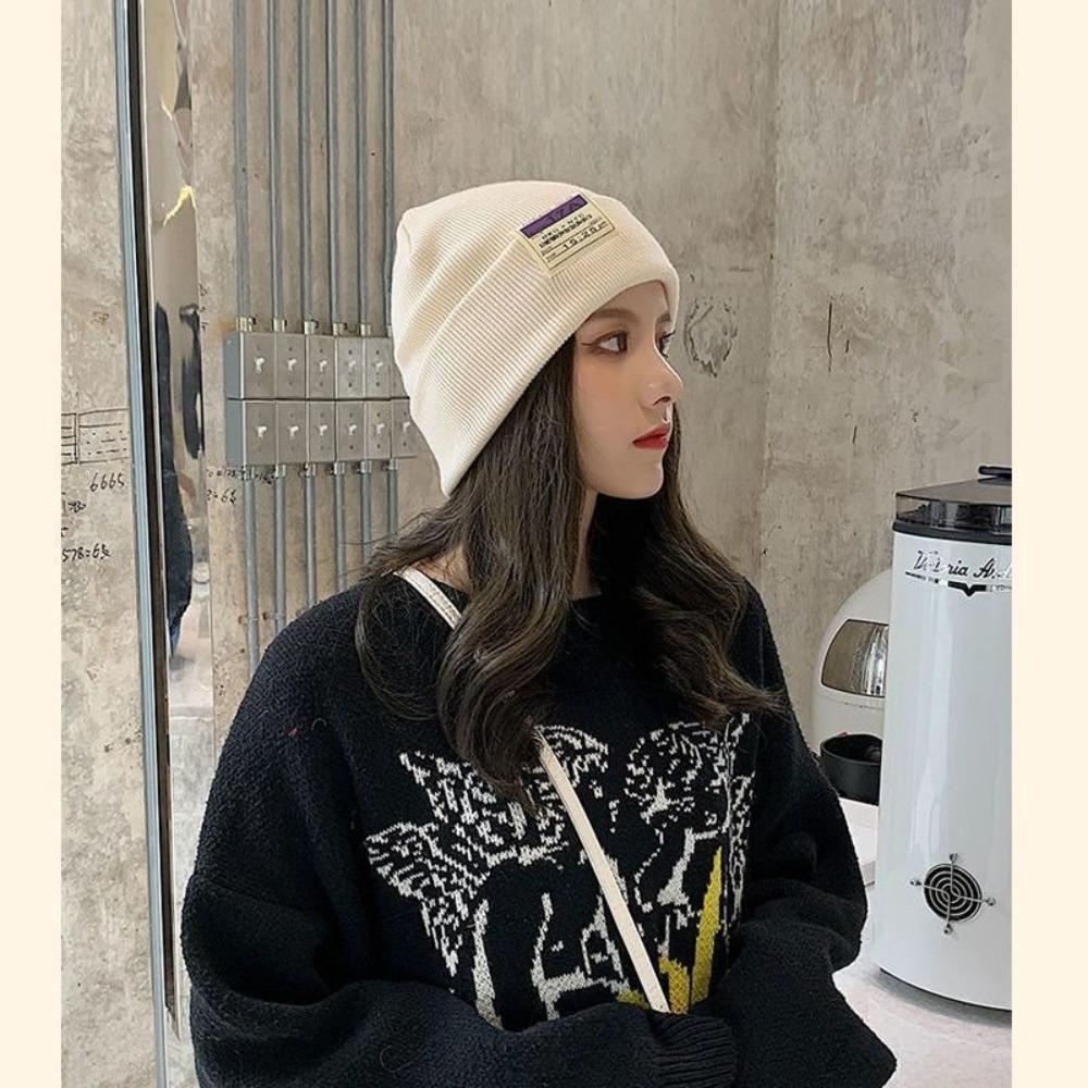 Warm Knitted Hat Elastic Pullover Cap Fashion Knitting Wool Beanie  for Autumn Winter