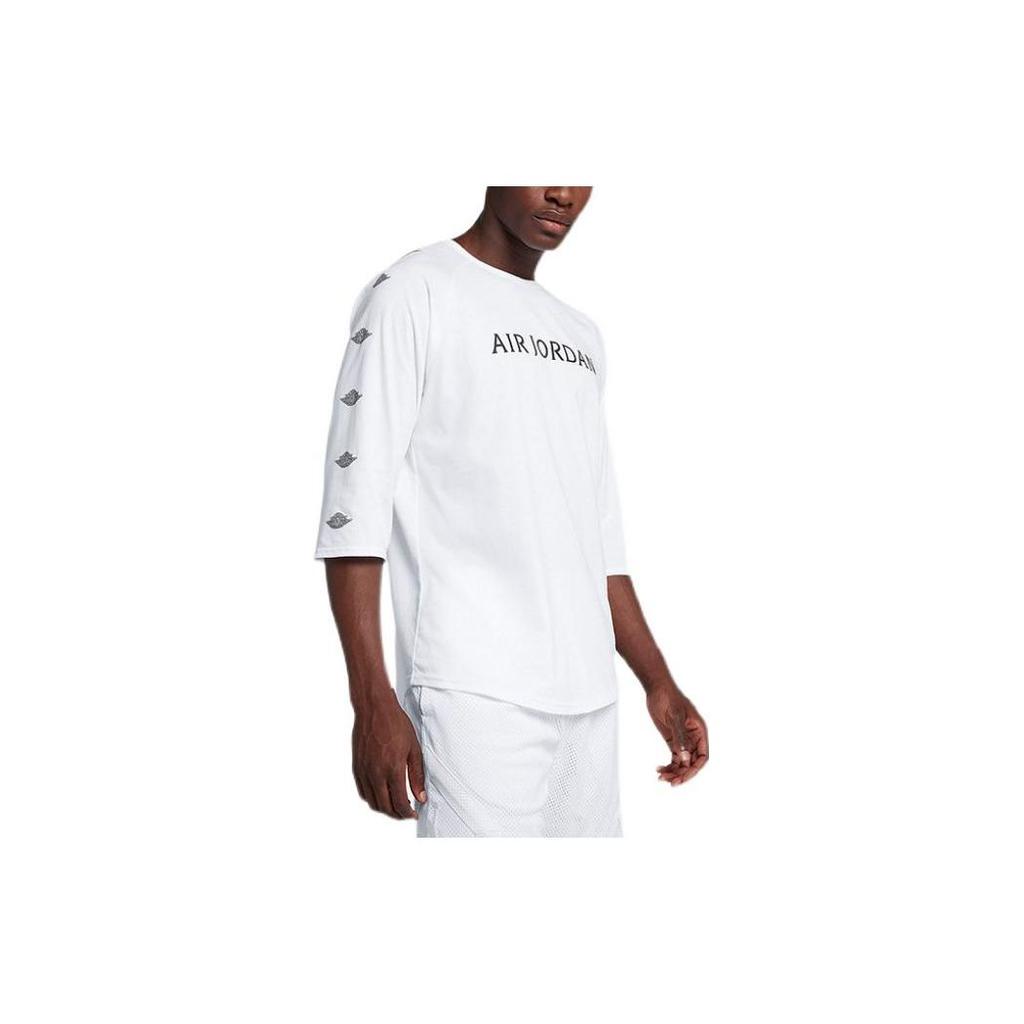 Jordan Letter Print Crew Neck Straight Cut Quarter Sleeve T-Shirt Men Tops White AA1912-100