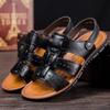 England Cow Leather Men Sandals Shoes Black Brown Hand Sewing Summer Breathable Beach Man Footwear