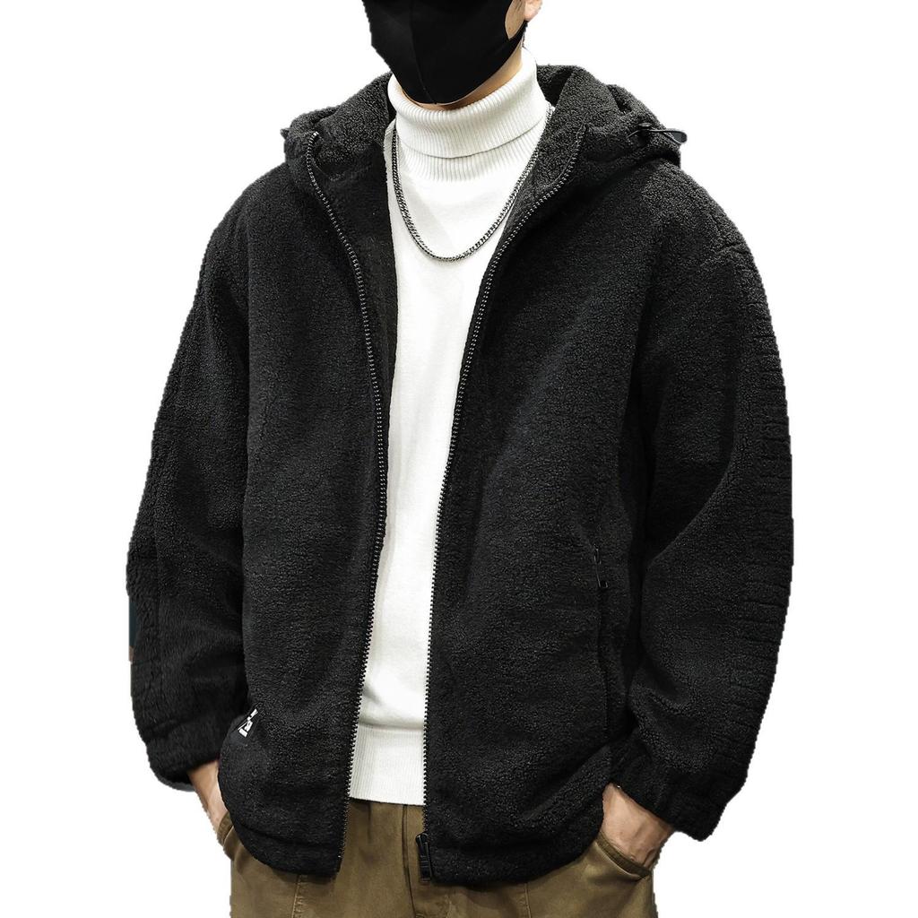 Pánský svetr s kapucí a výstřihem do V, větší velikost, z jehněčí vlny a bavlny - Zimní, teplý, trendy oversized design