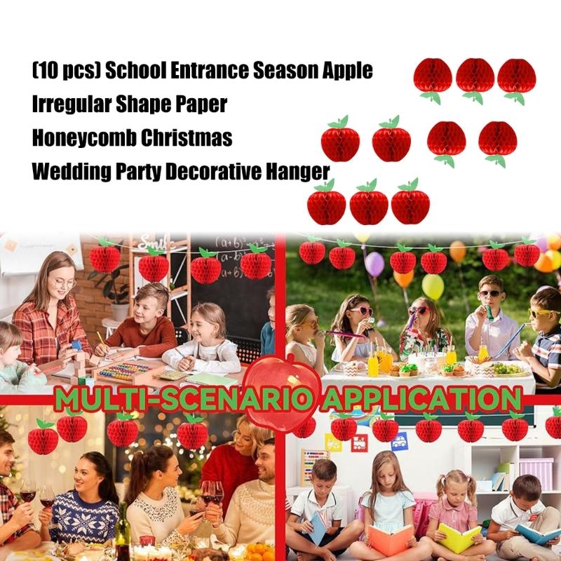 Festival Apples Honeycomb Hanging Decorations Pack Of 10 Bright Red Paper Craft For Holiday Wedding Classroom Seasonal Decors