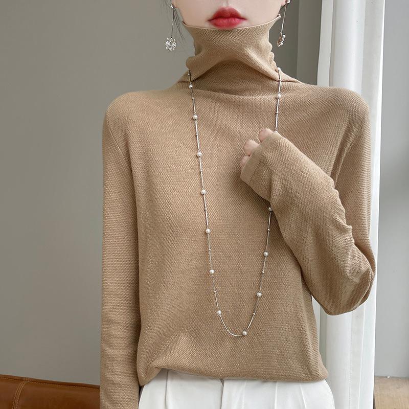 

Осенний женский вязаный свитер с наборным воротом, длинный рукав, женские однотонные топы XXL верблюд