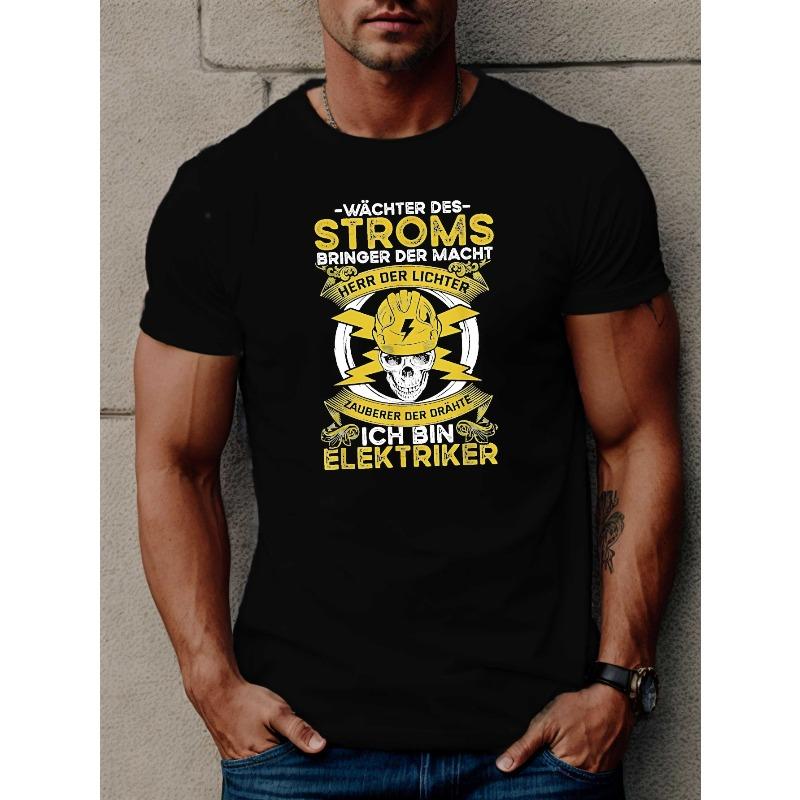 

European size Fun German Men S Short Sleeve T-shirt Summer T-shirt Top | Crew Neck, Casual Style, Slight Stretch Fabric, Geometric Pattern 4XL чорний