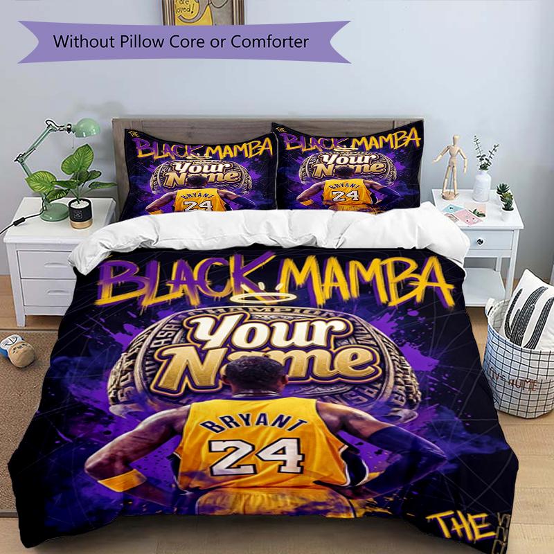 3pcs Custom Name Black Mamba Tribute Printed Bedding Set Duvet Cover Closure Includes 1 Duvet Cover & 2 Pillowcases, Soft and Comfortable for All Seas