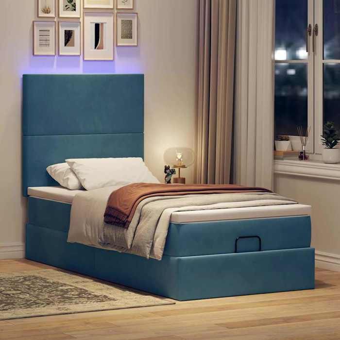 VidaXL Cadre de lit ottoman avec matelas bleu foncé 80x200 cm velours, cadre de lit, cadre de lit rembourré, cadre de lit 3314214