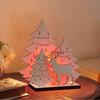 Holiday Decoration for Entryway LED Wooden Christmas Tree Tabletop Decor, Glowing Hollow Light Up Battery Operated Lights Ornaments Party And Festive