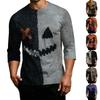 Men Casual Halloween Printed Regular Shoulder T Shirt Crew Neck Three Quarter Sleeve Top Patchwork Design Comfortable Fit
