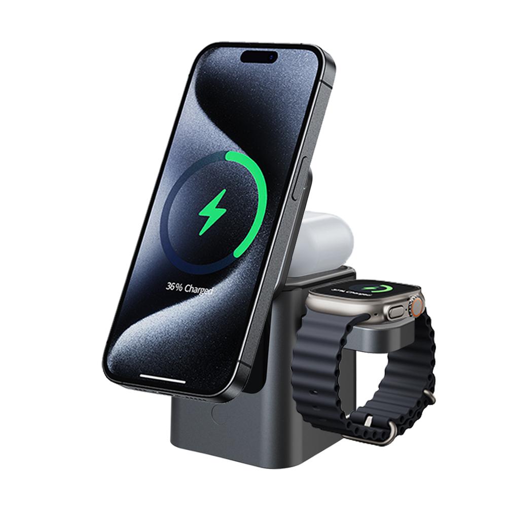 

3 in 1 Wireless Charger Magnetic Foldable Charging Station with Rotating Base A