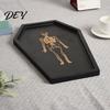 Decorative Catchall for Jewelry Halloween Gothic Serving Tray with Engraved Skeleton, Wooden Charcuterie Board, Casket Skull Print Display Shape