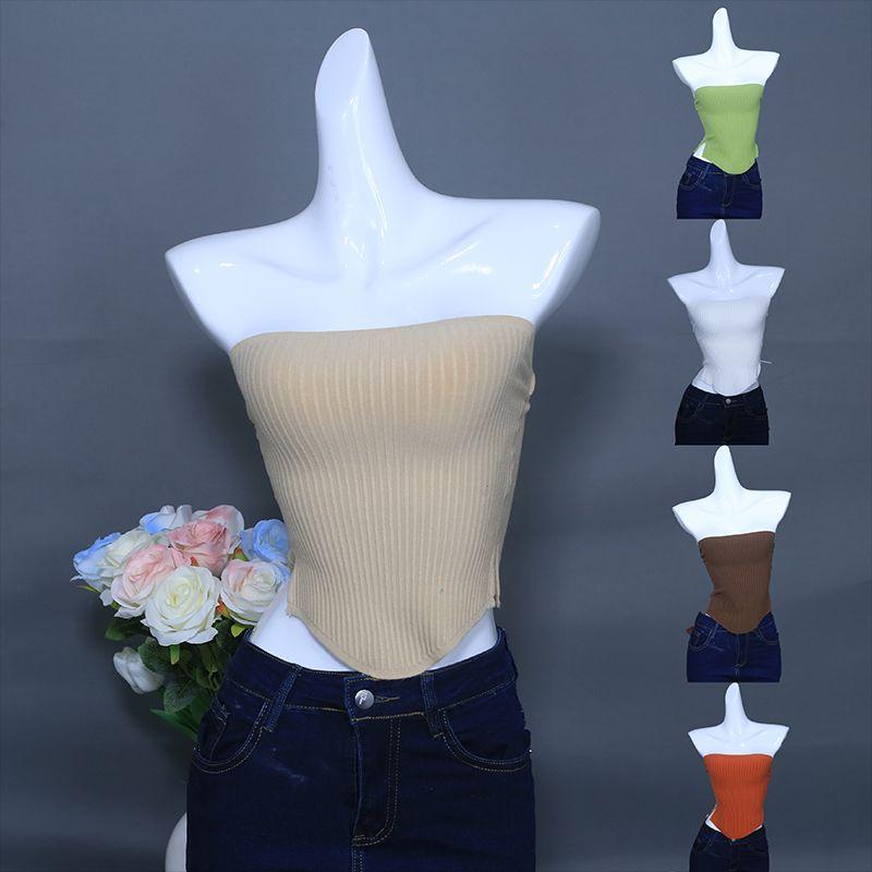 

Foreign Trade Original Order Sexy off-the-Shoulder Flat Strapless Tube Top Sunken Stripe Tight Irregular Knitting Spaghetti-Strap Camisole Top White XL