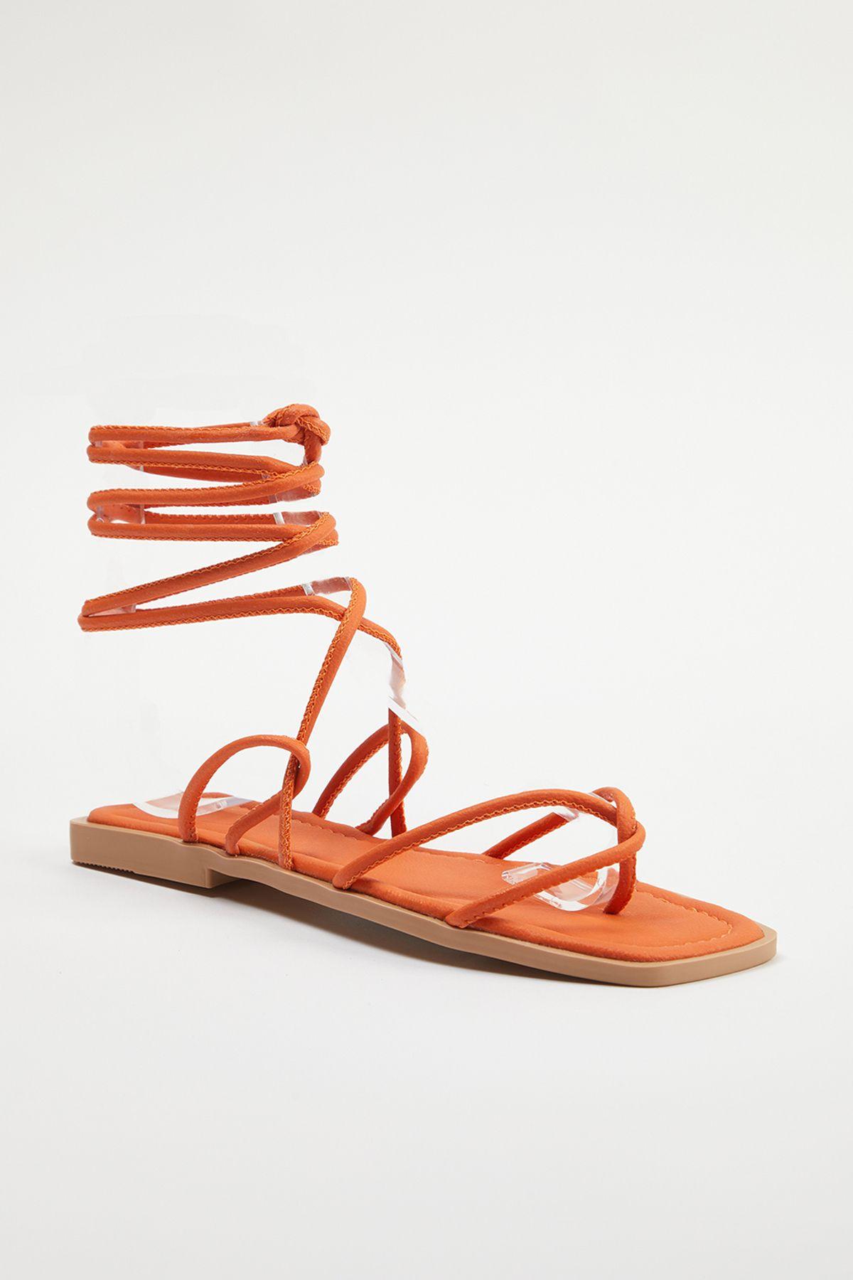 

Женские модные сандалии на плоской подошве, оранжевые шлепанцы со шнуровкой, сандалии, обувь 37