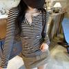 Women's High-End Lyocell Tencel Stripe Henley Neck Slim Fit Long Sleeve Top for Autumn/Winter