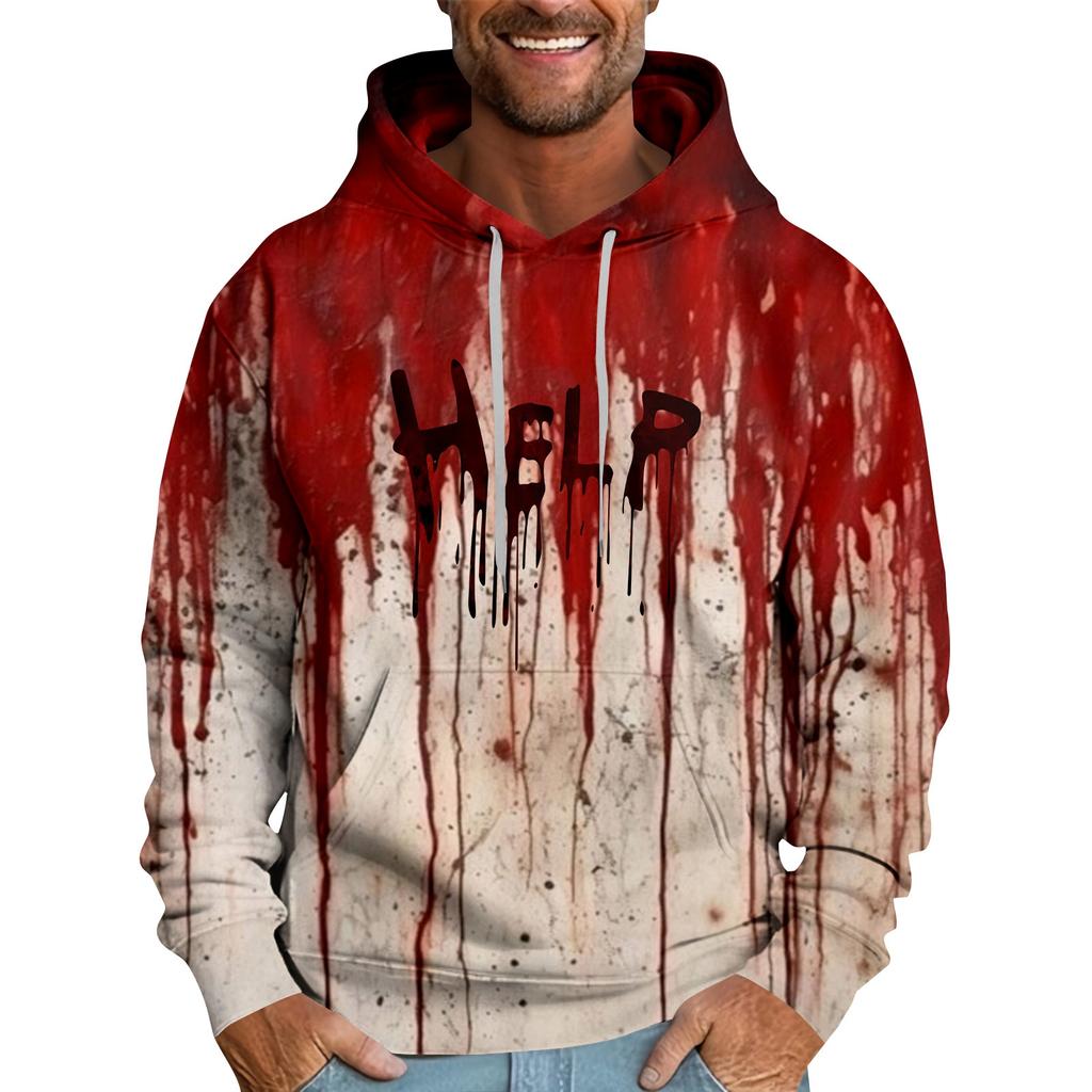Halloween Blutbefleckter Druck Herren Lockerer Kapuzenpullover
