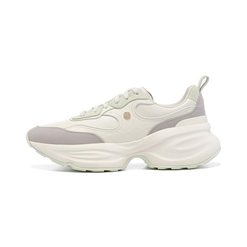 Li-Ning 1990 Classic Series Fashion Fit Shock Absorption Wear-Resistant Low-Top Casual Running Shoes Women Sneaker White Green ALJU026-2