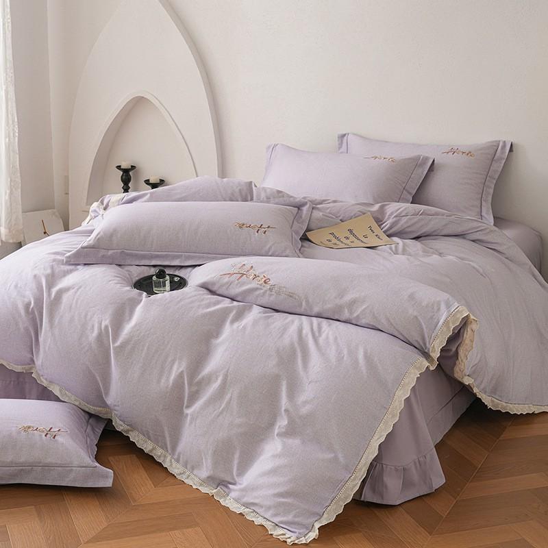 100% Cotton Brushed Bedding Set French Lace Embroidered Soft Breathable All Season Bed