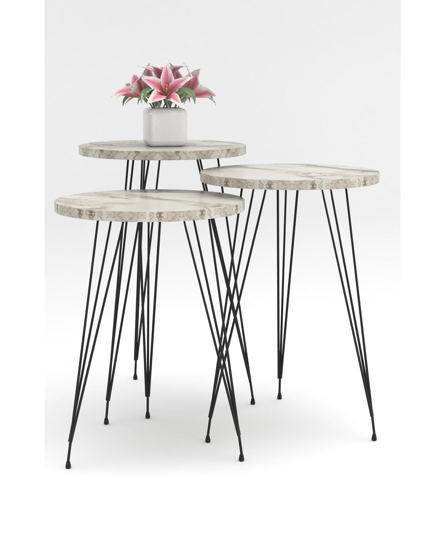 

White Marble Pattern Metal Leg Nesting Table