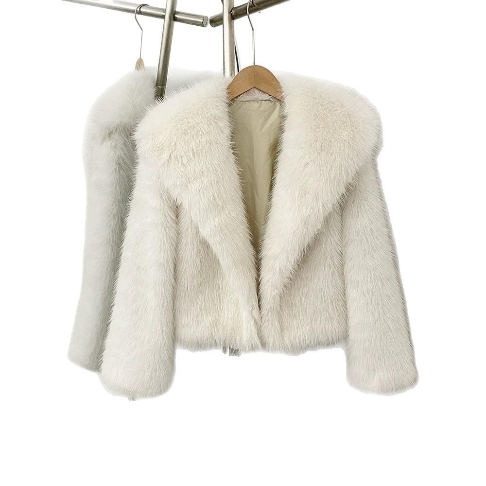 European and American short imitation fox fur coat for women, big lapel loose thickened artificial fur coat
