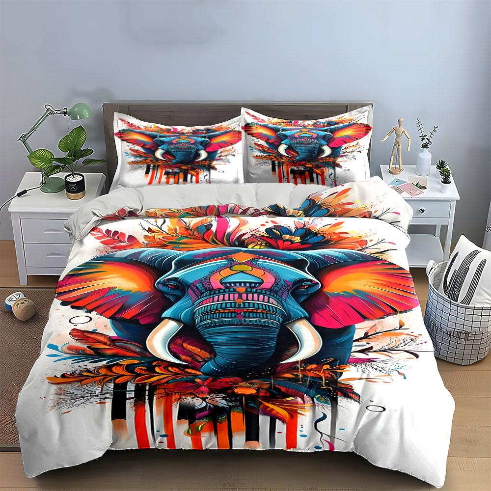 Colorful elephant with flowers. Bedding sets Duvet cover sets Duvet covers Pillowcases(1*Duvet Cover 2*Pillowcases without duvet insert)