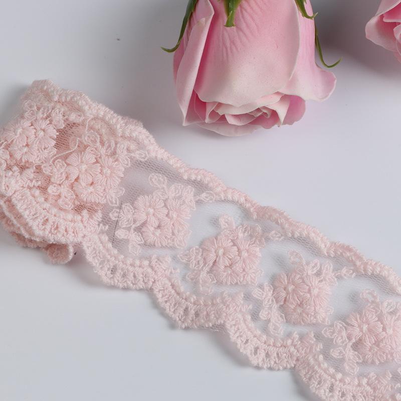 Pink Mesh Net Lace Trim 100% Cotton Embroidered Lace Ribbon Trimming Fabric DIY Garment Craft Decoration Accessories 2Yards