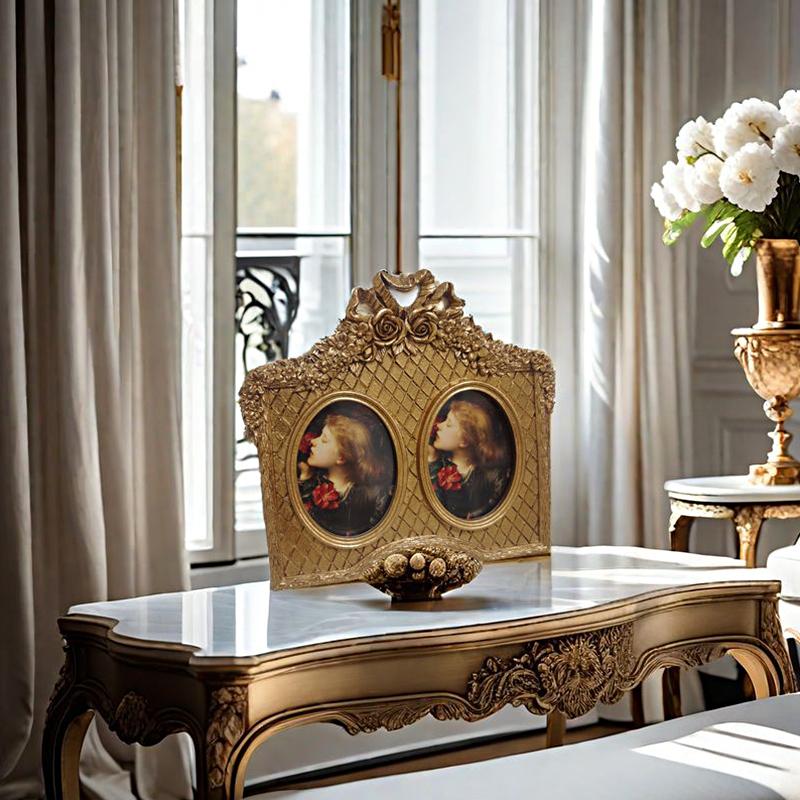 French Retro Picture Frame Relief Golden Resin Photo Case Nightstand Desk Decor Wall Hanging Photo Frame Home Decor Ornament