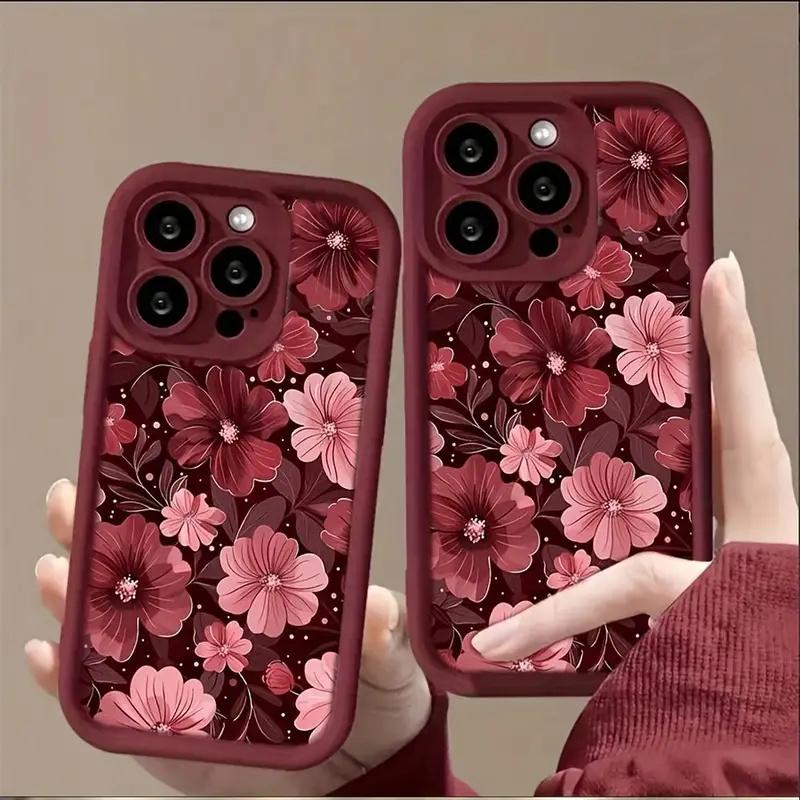 Elegant Red Floral Pattern Silicone Phone Case For iPhone 17 16 Pro Max 15 14 13 12 11 17Air Mobile Protective Case Funda Cover