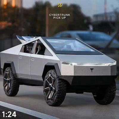 Simulazione modello di auto in lega 1:24 Miniatura in metallo pressofuso Pickup Truck Collezione regalo di compleanno per bambini Camion Tesla Cybertruck Giocattolo per ragazzi