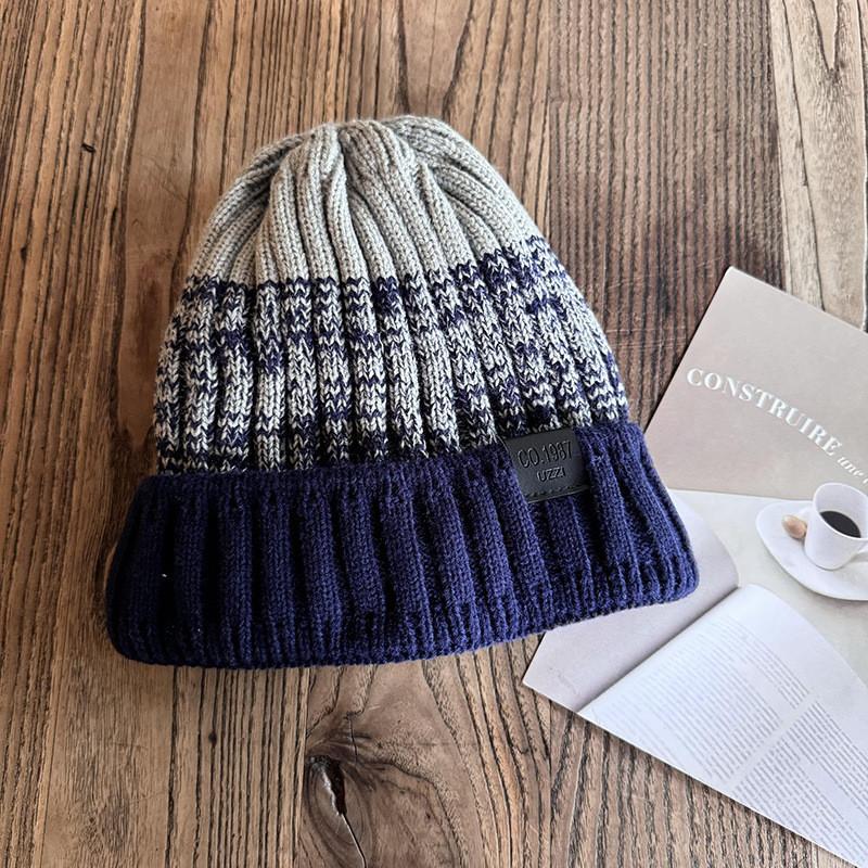 Color Fashionable Blocked Thick Warm Men Knitted Hat For Winter Wind Resistance