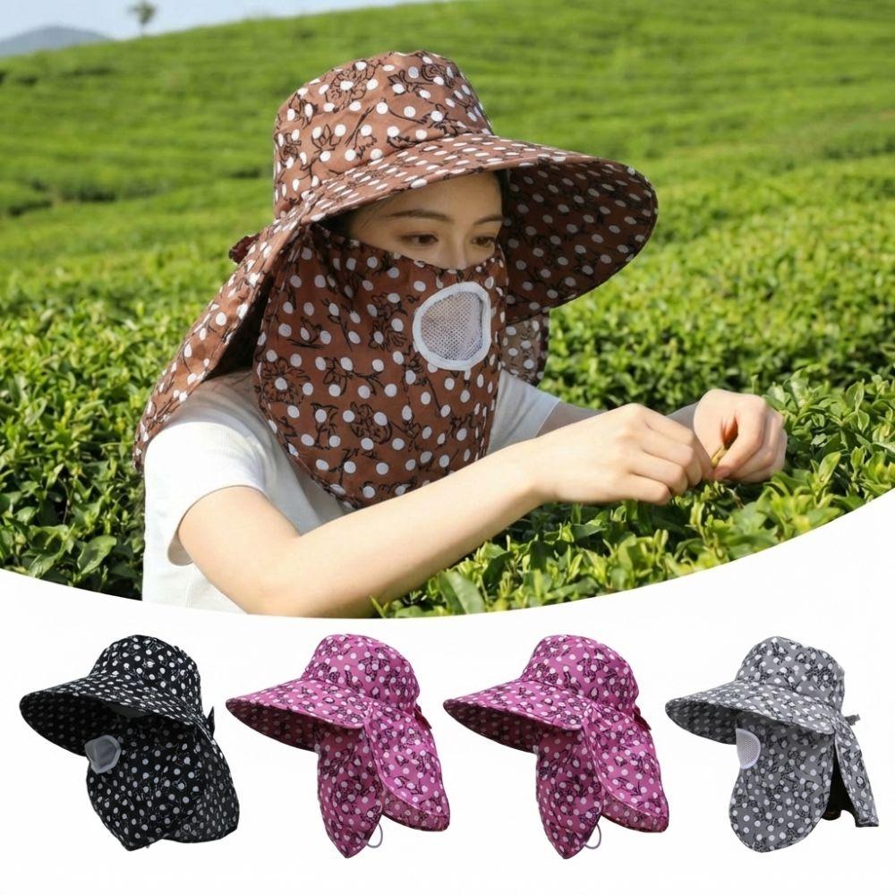 Wide Brim Face Mask Sun Hat UV Protection Fisherman's Hat Tea Picking Work Hat  Summer Outdoor