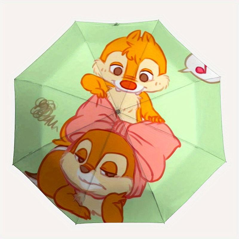 Charming Chip 'n' Dale Cartoon Durable Cartoon Folding Umbrella, Portable 3-Fold Compact Umbrella for Men and Women, Suitable for Travel or
