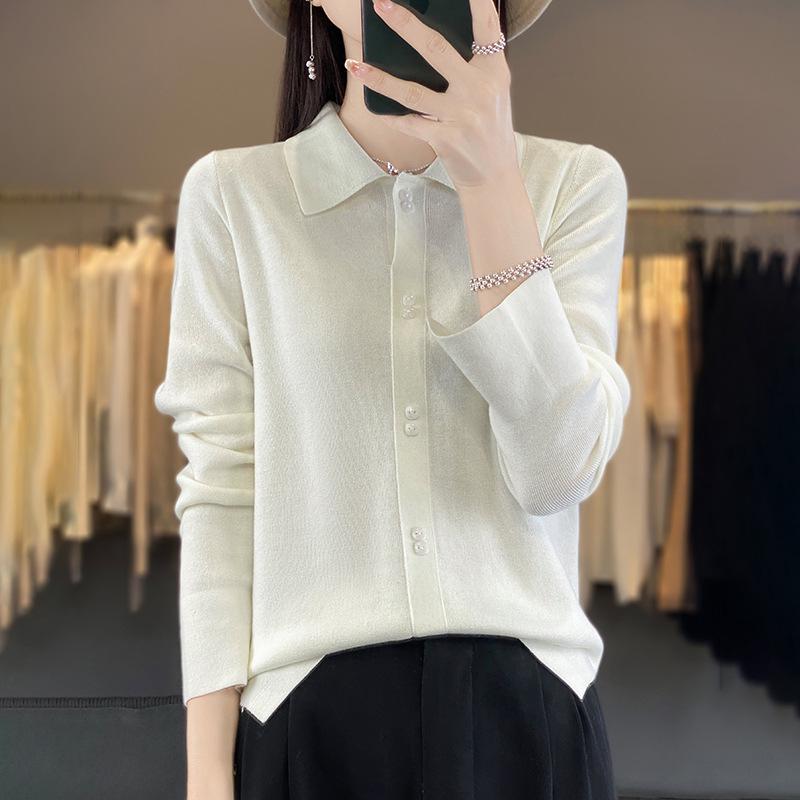 

Women s Wool Blend Layered Polo Collar Long Sleeve Pullover Sweater Jacket Large