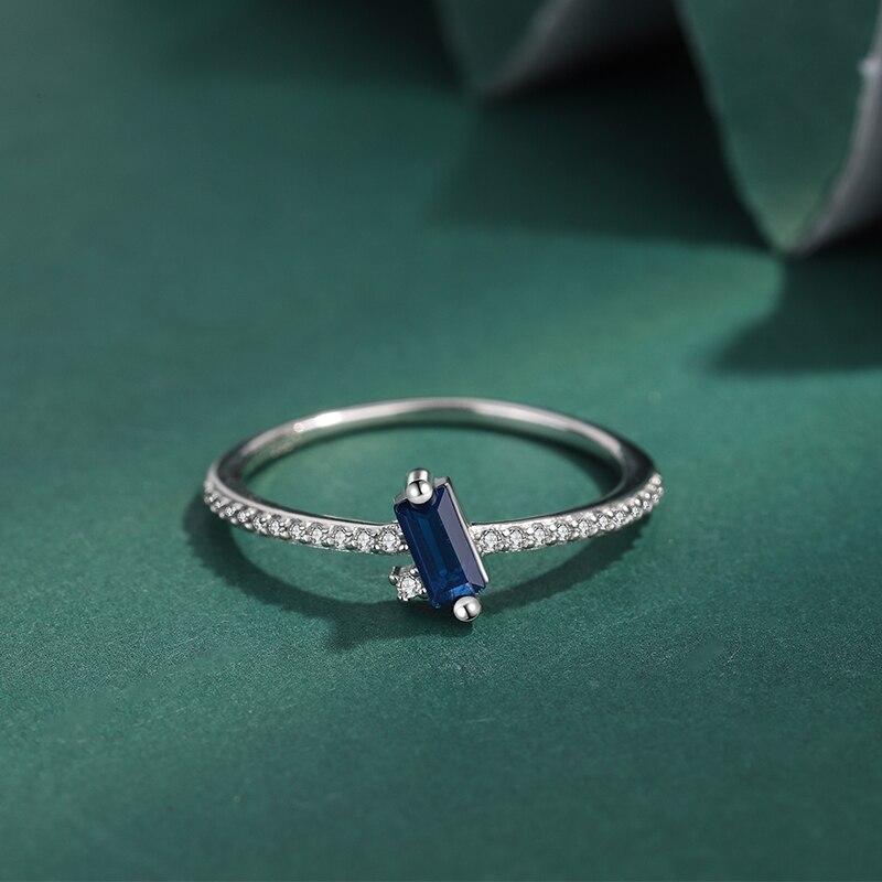 Bague classique en or 18 carats pour femmes, Baguette en saphir profond, diamant complet, bleu foncé, bijoux originaux en argent Sterling 925, cadeau