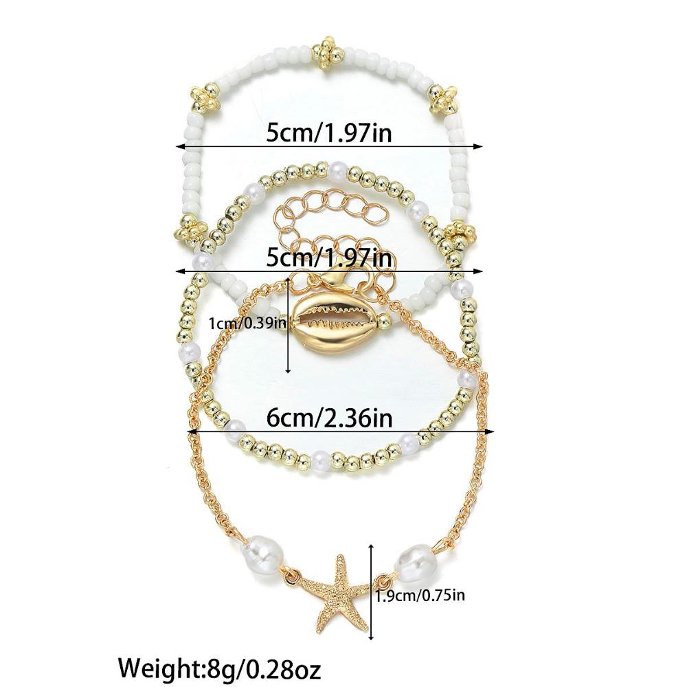 3pcs Set Bohemia Fashion Ocean Shell Starfish Pendant Imitation Pearl Beaded Bracelets for Women Summer Beach Vacation Jewelry