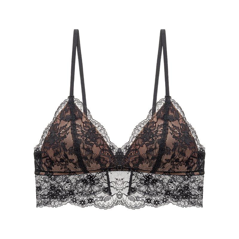 

Французький бюстгальтер з трикутними чашками Літня ультратонка мереживна обробка Жіноча білизна на кісточках Сексуальний чистий комфорт S чорний