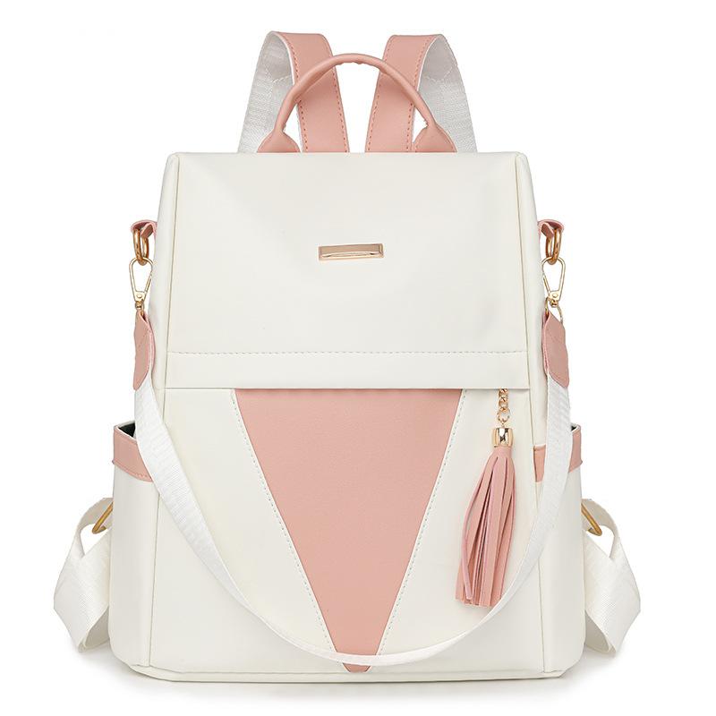 Diebstahlsicherer Rucksack Damen Farbkontrast Pendlerrucksack Großes Fassungsvermögen Multifunktionale Quasten-Umhängetasche