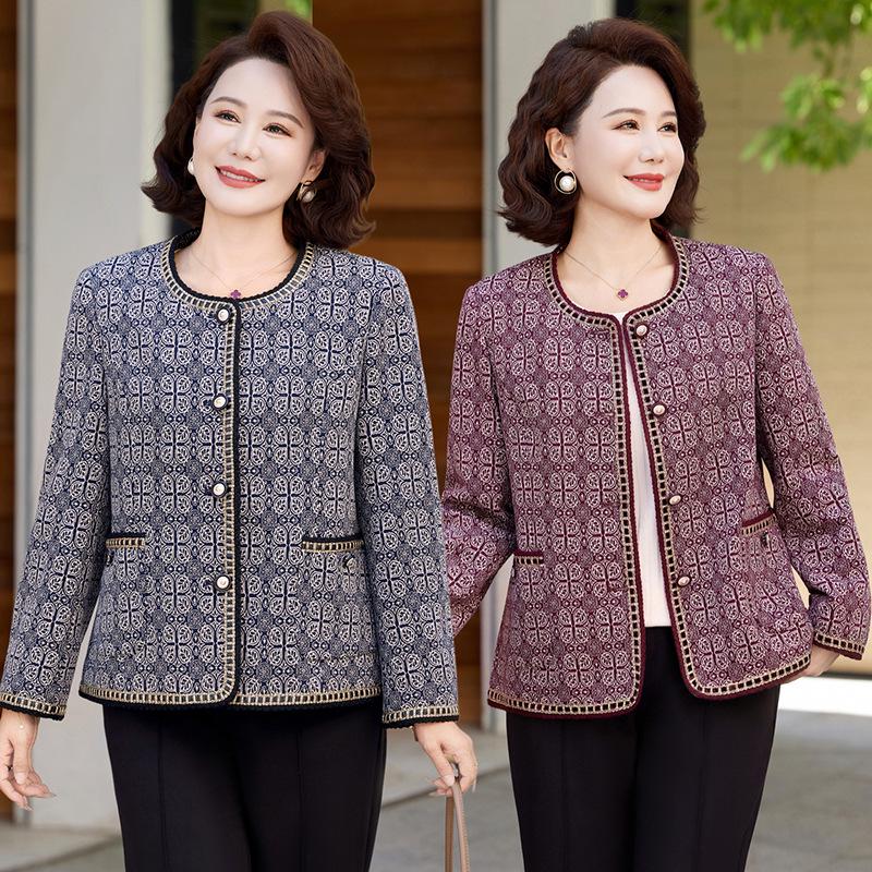 Mom's Chic Short Jacket: Trendy Spring/Autumn Style for Middle-Aged & Elderly Women - Stylish & Versatile Upper Wear for Fashionable Grandmas