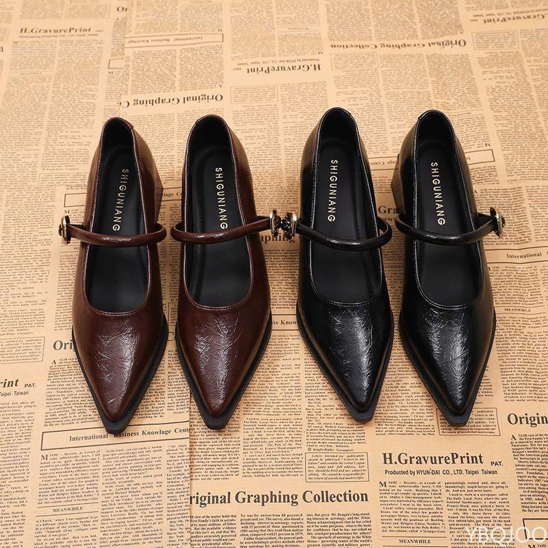 Ladies Spring Fashionable Versatile New High Heels Elegant Minimalist Pointed Women's Shoes Shallow Mouth Middle Heel Shoes