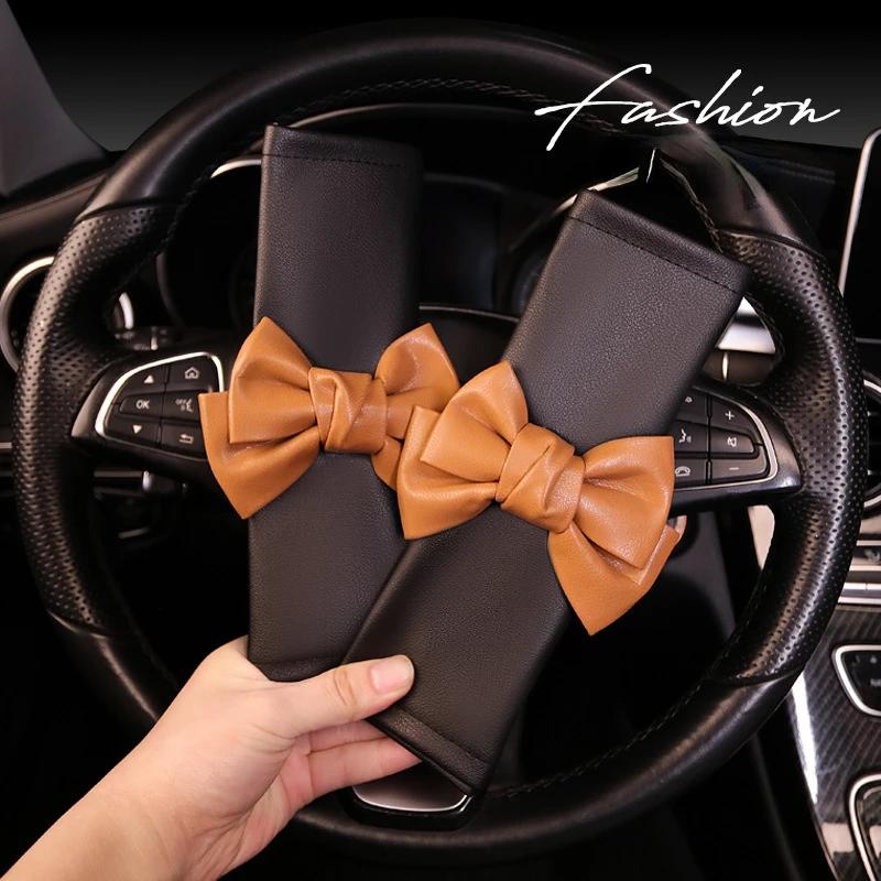 Fashion Car Seat Belt Cover Black Bow Adjustable Car Safety Belt Cover Shoulder Pad for Kids Adults Car Interior Accessories