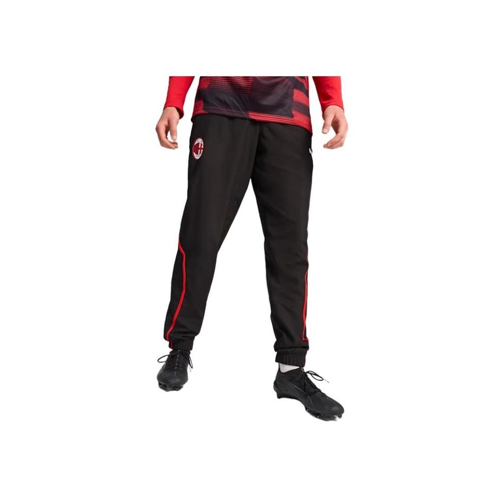 Puma AC Milan SS24 Retro Sports Brand Logo Color Block Quick-Dry Mid-Rise Casual Pants Men Pants Black Red 777717-04
