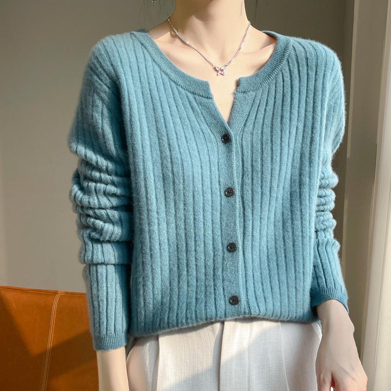 2024 New Temperament Knitted Cardigan Simple Solid Color Loose Sweater Jacket Autumn Cardigan