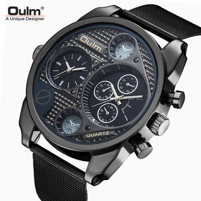 Herrenuhr mit großem Zifferblatt, Quarzuhr, lässig, zwei Orte zum Mitnehmen, mit Stahlgeflechtarmband
