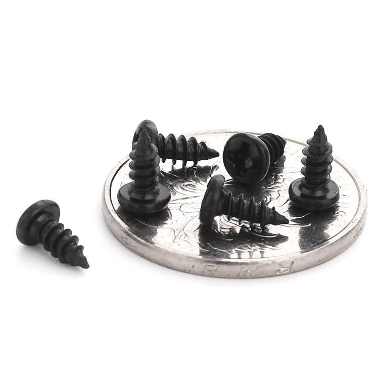 Black Hardened Round Head Phillips Self-Tapping Screws (Sizes: m2.3, m2.6, m3, m3.5, m4)