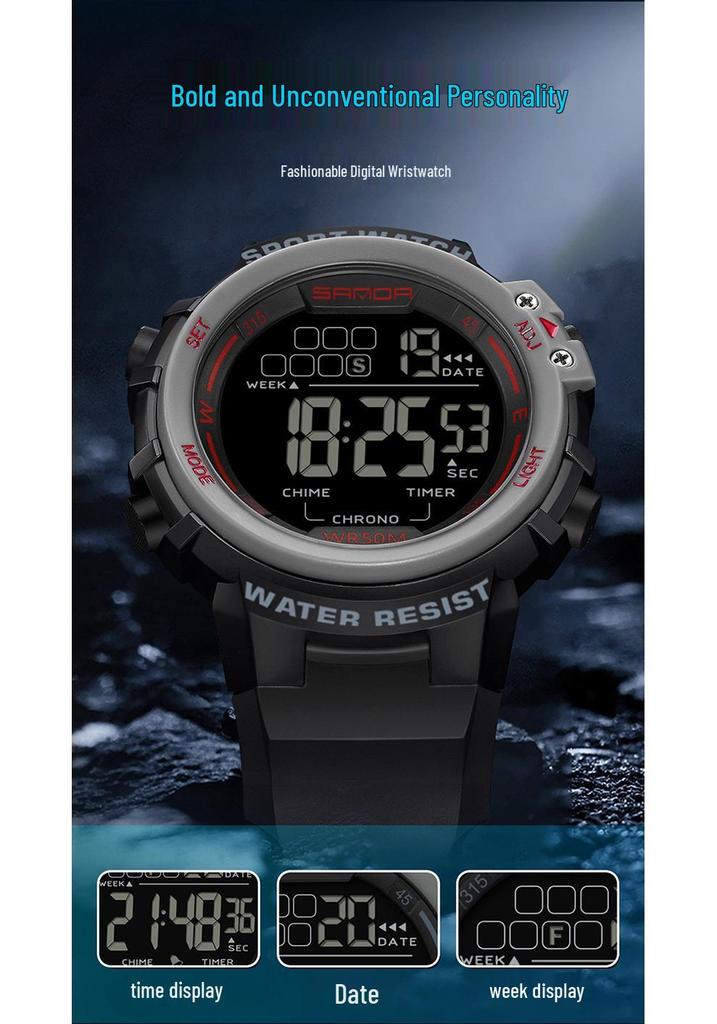 Sanda Luminous Waterproof Sports Watch: Multifunctional Alarm Clock Wristwatch for Men and Women