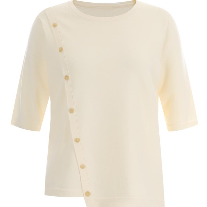 Shop   Women Round Asymmetrical Button Tencel Short Sleeve Knit Mint Frb Wkn 119