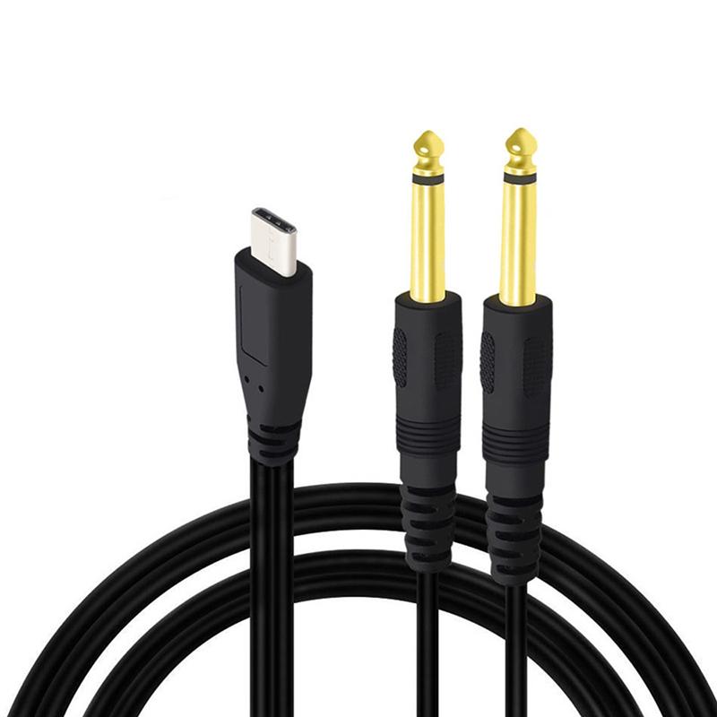 1M 1Na2 Typ-C Na Dvojitý 6,35mm Samec TS Audio Kabel USB-C Na 1/4 Palcový Audio Kabel Y Rozbočovač Samec Pro Telefon Laptop Tablet PC