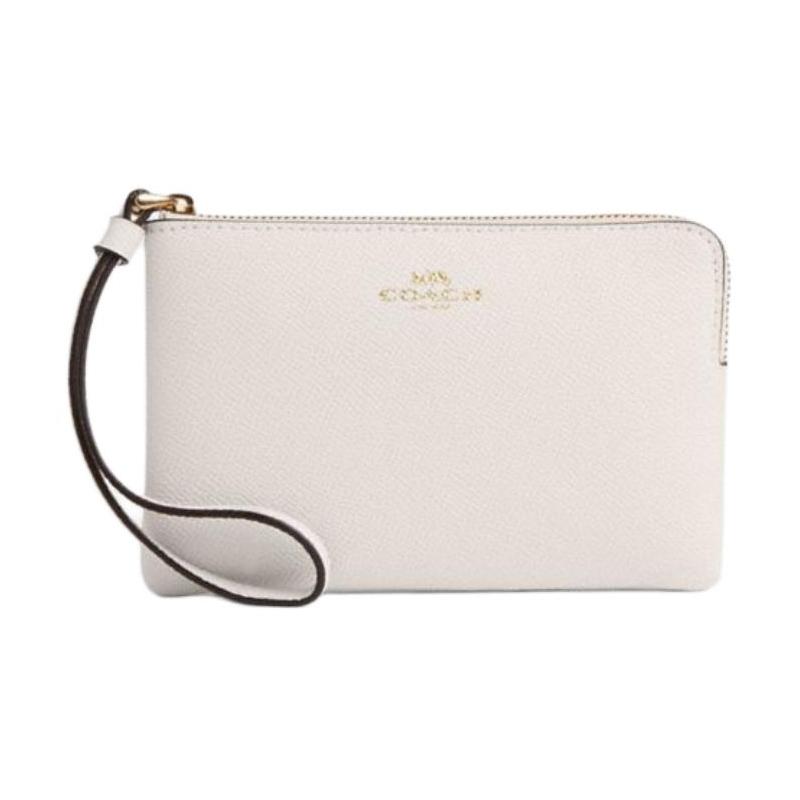

COACH Corner Zip 16 Metal Logo Zip Closure Recycled Leather Wrist Bag Small Women s White золотой