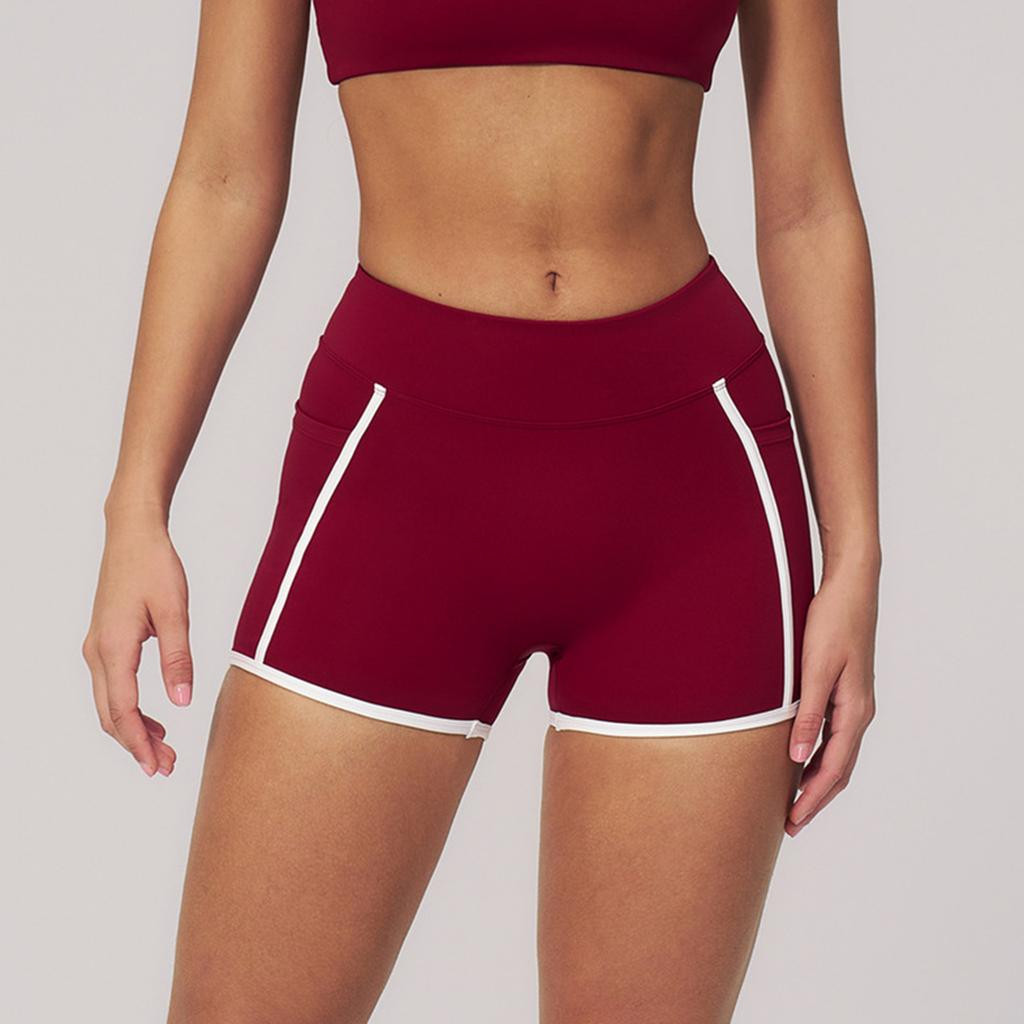 Women's High Waist Yoga Shorts Slim Fit Stretchy Athletic Running Workout Gym Shorts with Contrast Trim for Fitness Training