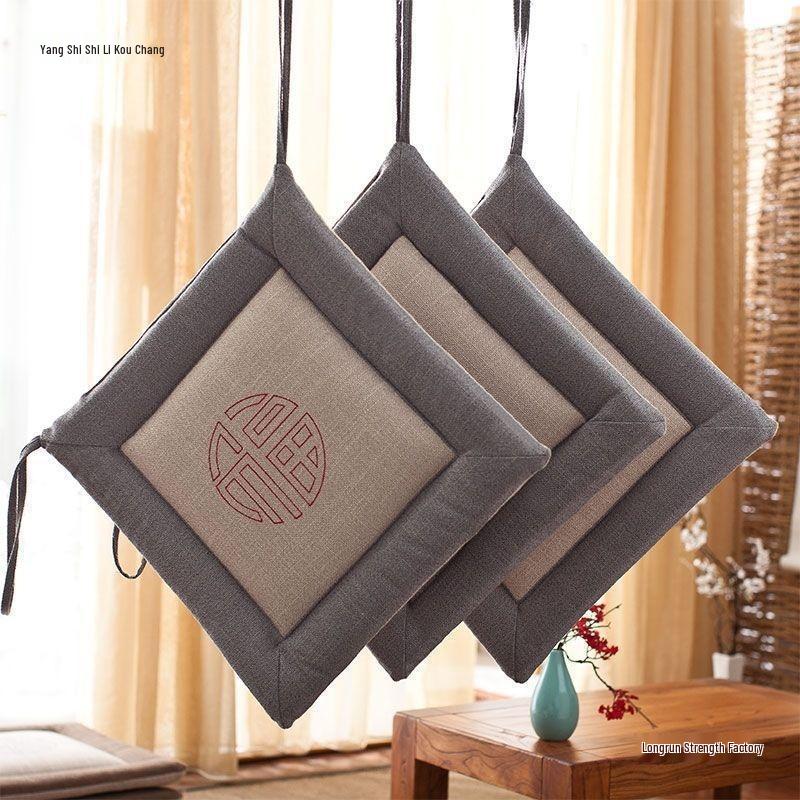 Four Seasons Linen Chair Cushion: New Chinese Style for Tea, Mahjong, Computer, Crescent, or Dining Chairs.