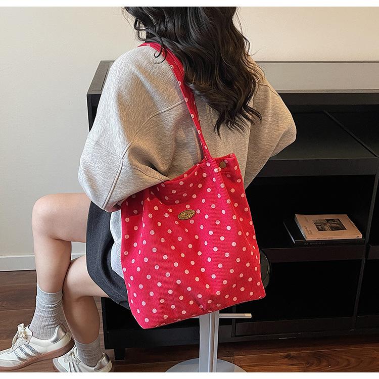 Polka Dot Velvet Tote Bag for Women Stylish Shoulder Handbag Elegant Office Work Purse
