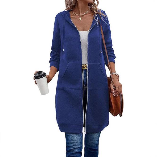 Women's Hooded Long Zip-Up Coat In 15 Colors