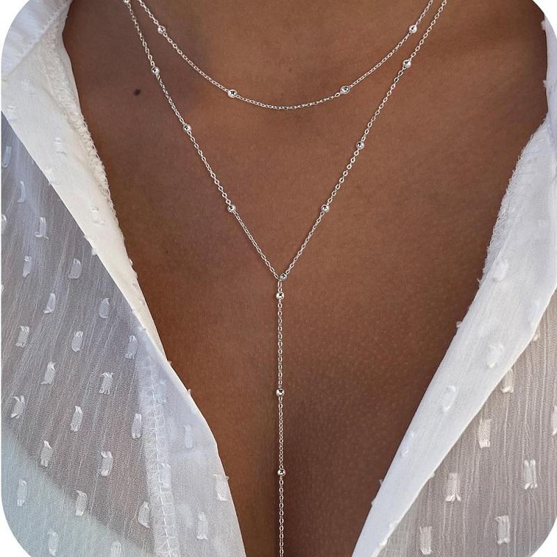 Fashion Gold Color Y-Shaped Pendant Necklaces For Women Girls Luxury Cubic Zirconia Long Tassel Dangle Choker Zircon Gift